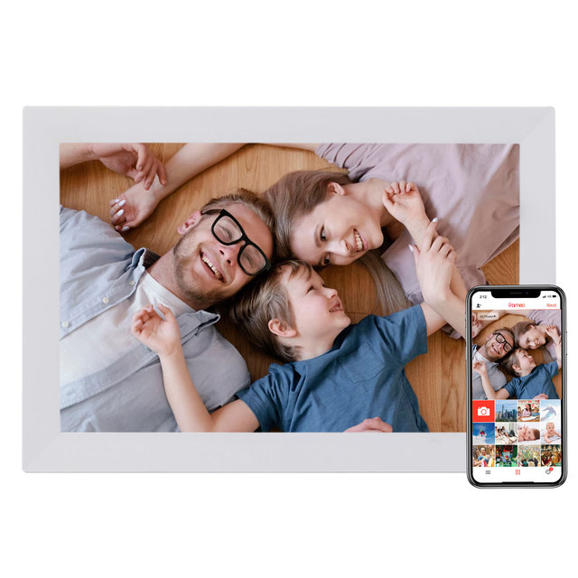 17 Inch White Plastic Digital Photo 1920x1080 LCD Capacitive Touch Screen WiFi MP3 Video Playback Clock Supports TF Card-Perfect