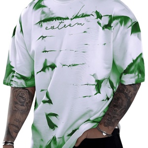 เสื้อยืดผู้ชายลายกราฟิกแบบ Tie Dye สำหรับฤดูร้อน ผ้าฝ้าย 100% คอกลม ทรงโอเวอร์ไซส์ แขนสั้น พิมพ์ลายตัวอักษร สไตล์ลำลอง - Product Image 5