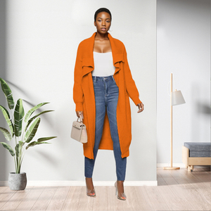 Abrigo de Otoño e Invierno, Cárdigan Largo de Punto de Color Sólido Informal, Moda Femenina - Product Image 6