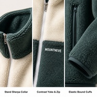 Veste polaire unisexe à blocs de couleur, logo personnalisé, fabrication OEM, 220g, fermeture éclair intégrale, col montant, poches latérales, manteau d'hiver chaud pour l'extérieur