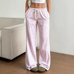 Pantalones Casuales de Otoño para Mujer, Frescos y Encantadores, Transpirables, de Gasa Vintage, Corte Recto y Holgado, de Poliéster - Product Image 3