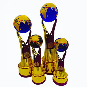 Sphärische Metall Trophäe Harz Kristall Custom Creative Metal Oscar Award Win-Win Team Trophäe Earth Trophy Custom