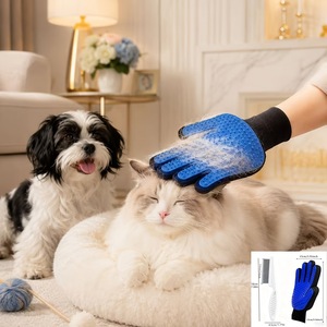 Guantes de aseo para gatos TPR, 4 unidades, 2 pares, rosa, azul, para gatos de pelo largo, eliminación de pelo, cuidado de mascotas - Product Image 2