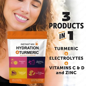 Bevanda Elettrolitica Istantanea OEM per Adulti con Curcuma, Vitamina C, D, Zinco, Gusti Naturali di Frutta, Energia Quotidiana - Product Image 3
