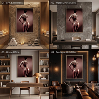 Impresión Artística de Fotografía de Figuras, Arte Mural de Cuerpo Artístico en Tono Bronce, Lienzo Enmarcado con Iluminación Dramática para Sala de Estar