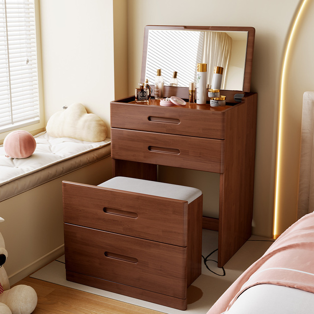 Modern Simple Solid Wood Makeup Vanity Bedroom Dressing Table Storage Dressing Table with Mirror