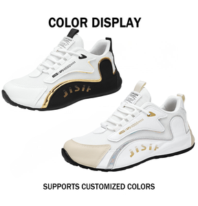 Men Plus Size Leather Surface Color-block Wholesale Casual <b>Shoes</b> Breathable Mesh Gold Logo Fashion Lightweight <b>Shoes</b> - Product Image 2