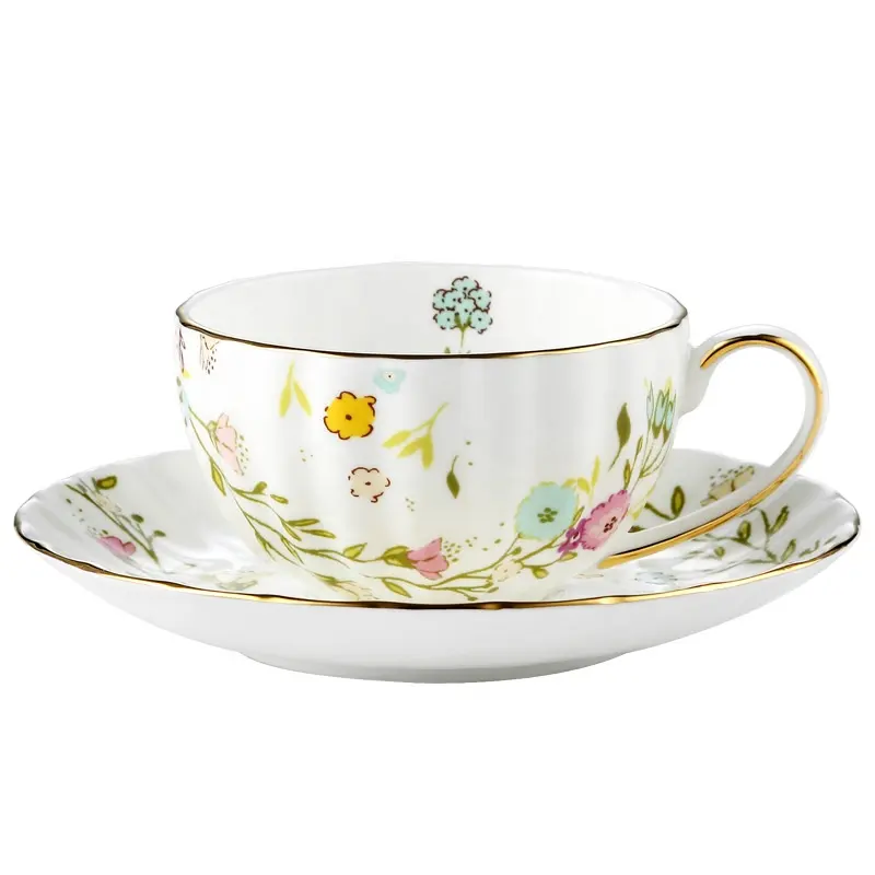 Taza de café de lujo de hueso fino de China, juego de tazas con platillo, novedad