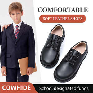 حذاء ولادي من جلد البقر بتصميم بريطاني، حذاء مدرسي لربيع وخريف وشتاء، برباط ونعل ناعم، خفيف ومريح ويسمح بالتهوية - Product Image 2
