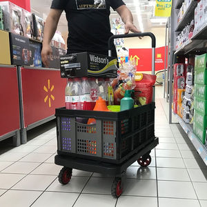 Simple Silencieux 150kgs Portable Robuste Pliable Industrielle Chariots En Plastique Quatre Roues Shopping Bagages Chariot Plate-forme Handcart - Product Image 4