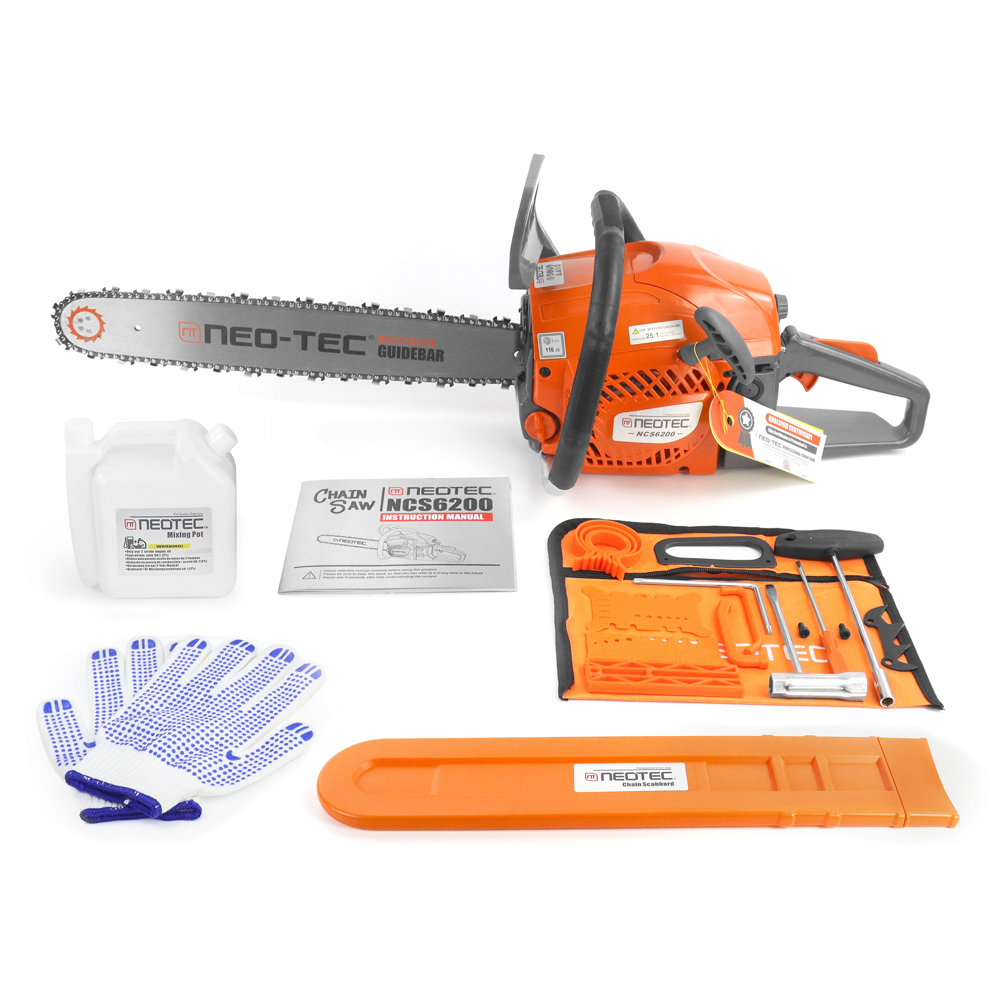 NEOTEC 62cc Gasoline Chainsaw with 20in Bar and Chain - Ideal Wood