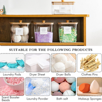 Conteneur pour capsules de lessive et support pour feuilles de séchage, bocaux d'organisation et de rangement carrés en acrylique pour buanderie avec couvercles en bambou