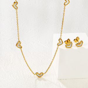 Conjunto de collar y aretes de acero inoxidable con forma de corazón para mujer, regalo de joyería de moda. - Product Image 1