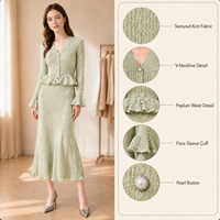 Nouvelle Robe Longue Maxi Tricotée Élégante pour Femme, Col en V, Manches Évasées à Volants, Style Décontracté Tendance Automne 2026