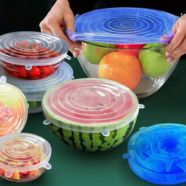 6 Pack Universal Food Grade Silicone Lids Stretchable Reusable Kitchen Bowl Lids for Food Sealing