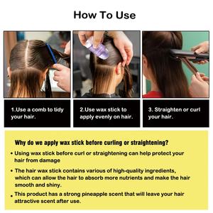 Etiqueta privada No graso Acabado del cabello Slick Sin descamación Sin residuos Fijación fuerte Tamaño de viaje Fruta Perfumada Banana Hair Wax Stick - Product Image 6