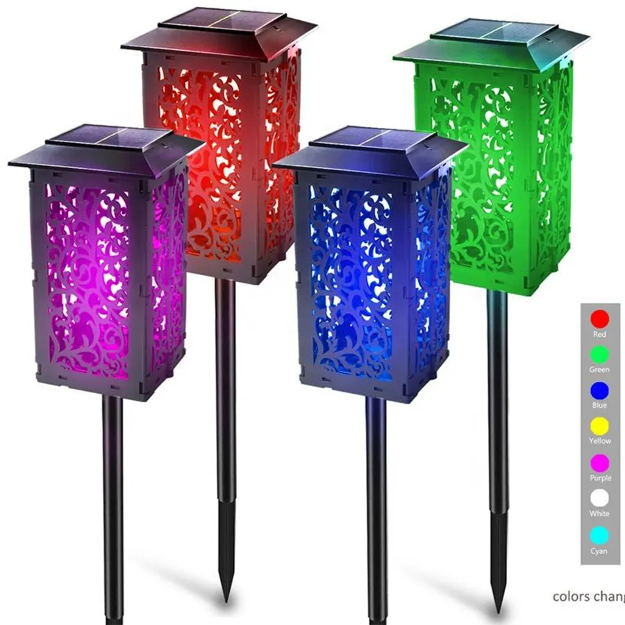 RGB ชั้นระเบียงสวนเปลวไฟ LED กันน้ํา IP65 พื้นรั้วพลังงานแสงอาทิตย์ตกแต่งกลางแจ้งไฟฉาย ABS สนามหญ้า 600mah ไฟดาดฟ้าสวนพลังงานแสงอาทิตย์