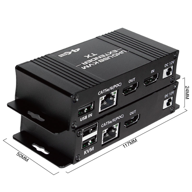 TV-link 60m for USB KVM Extender Adapter 164ft 4K 60Hz Ethernet Aluminum Alloy Black Video Transmitter Receiver HDR POC Audio