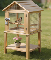 Cage à oiseaux et support à fleurs 2-en-1 en bois de sapin peint or champagne, design moderne et luxueux, pour l'extérieur, petit nichoir de jardin