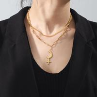 Collier Wiccan Myshape Lilith Croix de lune croissante, symbole astrologique, pendentif, double couche, bijoux en acier inoxydable