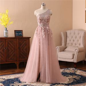 Ruolai PEV-L3055 neue A-Linie rosa Abendkleid Schlitz Seite mit Pailletten Blume <span class=keywords><strong>Prom</strong></span> Kleid - Product Image 1