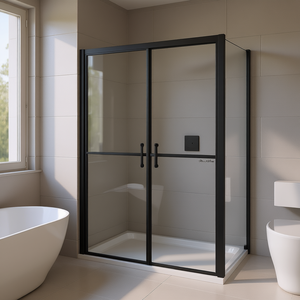 Porte de douche ESG transparente 26,8-28 x 74,8 avec cadre noir, verre trempé, charnière, rectangle minimaliste - Product Image 2