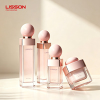 Flacon de lotion pour soins de la peau en verre de luxe carré 120 ml 100 ml, flacon pompe pour sérum 40 ml, pot de crème 50 g avec bouchon en forme de boule