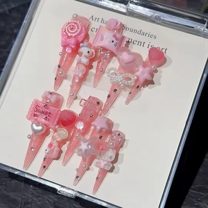 Venta al por mayor hecho a mano Stiletto largo prensa en las <span class=keywords><strong>uñas</strong></span> 3D Hello Kitty corazón arco Rosa diseño reutilizable acrílico personalizado <span class=keywords><strong>uñas</strong></span> postizas - Product Image 3