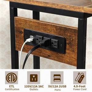 Table en forme de C <span class=keywords><strong>avec</strong></span> station de charge et plateau pliable, table de télévision pliable <span class=keywords><strong>avec</strong></span> espace de rangement, bureau d'ordinateur pour canapé - Product Image 3