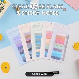 Drapeaux de page de notes autocollantes avec onglets d'index PET transparents Autocollant de bloc-notes en papier offset pour usage scolaire ou cadeau comprenant des règles - Product Image 2