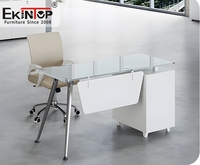 Meubles de bureau Ekintop, design moderne, bureau en forme de L pour PDG, petites tables de bureau exécutives, tables de bureau en verre avec plateau en verre