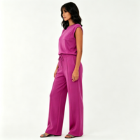 Conjunto de Dos Piezas para Mujer, Top sin Mangas y Pantalones Anchos de Cintura Alta, Estilo Casual, Holgado y Elástico para el Verano