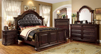 Ensemble de Meubles de Chambre de Ferme Luxe Ancien Lit Queen/King en Bois avec Revêtement en Cuir Véritable