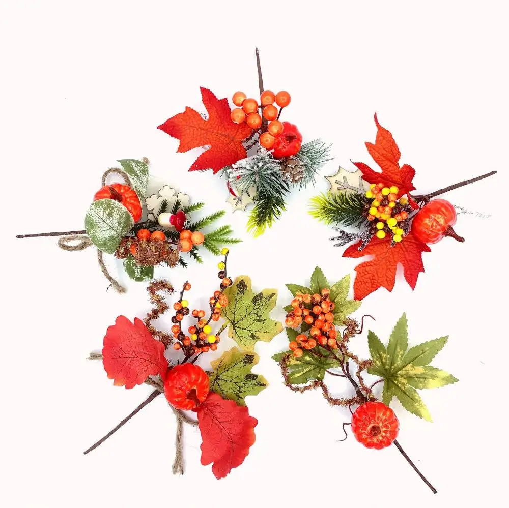 Autumn Fall Season Decorative items Maple Leaf Pick With Artificial Pumplkin And berry Xmas Tree Decoration Christmas