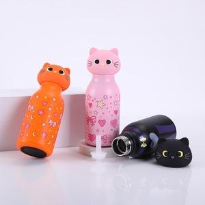 Mug <span class=keywords><strong>isotherme</strong></span> créatif et adorable en acier inoxydable, motif chat noir, rose et <span class=keywords><strong>orange</strong></span>, avec paille, pour enfants - Product Image 2