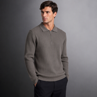 Pull en tricot à col rabattu en polyester à manches longues, motif uni, chaud, côtelé, épais, ODM, pour homme, printemps, automne, hiver, avec fermeture éclair