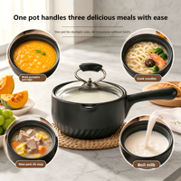 Mini-casserole en céramique Spodumène à long manche avec couvercle en verre, compatible lave-vaisselle ; compatible induction et gaz ; batterie de cuisine sans revêtement