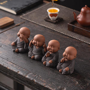 Statuetta Teapot Zisha a forma di monaco, ispirata allo Zen, in stile cinese, decorazione per la casa, soggiorno, sala da tè; Simpatico piccolo novizio - Product Image 2
