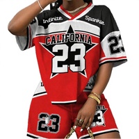 Ensemble 2 pièces King Mcgreen Star Activity pour femme : Hauts à manches courtes col rond et shorts amples respirants à séchage rapide pour football et basketball