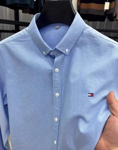 Camisa de Manga Larga de Algodón Twill para <span class=keywords><strong>Hombre</strong></span> <span class=keywords><strong>Tommy</strong></span>, Fácil de Cuidar, Color Sólido, Estilo Oxford, para Primavera y Otoño, Informal de Negocios, Combinable con Todo - Product Image 1