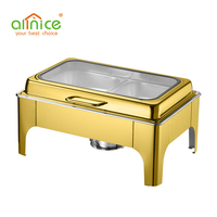 Plat à chafing rectangulaire de luxe en acier inoxydable doré 9L pour service de traiteur, hôtel et banquet