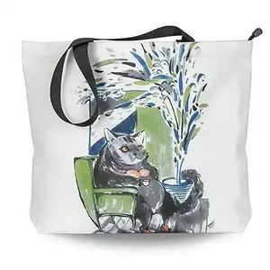 Custom Logo Aesthetics Art Travel Study Work Shopping Decadent Cats Natural Cotton 10oz plastic Canvas Tote diy bagshopping bags