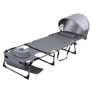 Chaise longue pliable d'extérieur avec auvent réglable pour la plage, le camping et la terrasse, coussin en forme <span class=keywords><strong>de</strong></span> U - Product Image 2