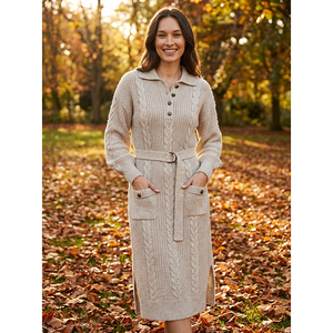 Abito Lungo <span class=keywords><strong>in</strong></span> <span class=keywords><strong>Lana</strong></span> Lavorato a Maglia OEM ODM Autunnale per Donna, Maniche Lunghe Morbide <span class=keywords><strong>in</strong></span> Modal Personalizzabile, Casual ed Elegante per l'Ufficio - Product Image 1