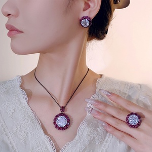 Fashion Eco-friendly Copper Colorful Gemstone Flower Jewelry <b>Set</b> 18-16mm Cubic Zirconia Pendant <b>Earring</b> Ring <b>Set</b> for Ladies - Product Image 6