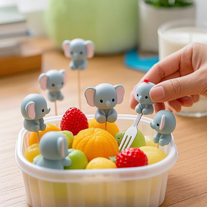 Niños Animal dibujos animados Mini postre pastel decoración plástico fruta comida selecciones caja de almuerzo accesorios palillos decoración tenedores conjunto - Product Image 6