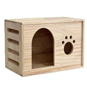 Lit pour chat en bois de style dessin animé, transfrontalier, lit partagé pour chat en bois, banc de balcon, lit multifonctionnel pour animaux de compagnie en bois massif - Product Image 3