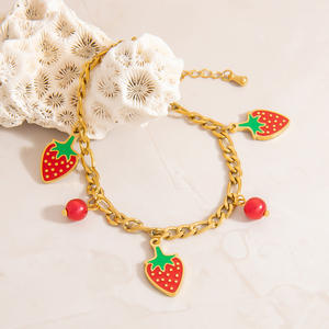 Pulsera con Dijes de Frutas, Aleación de Zinc, Chapado en Oro, Colgante de Fresa y Cereza, Joyería Unisex, Regalo, Origen Yiwu - Product Image 3