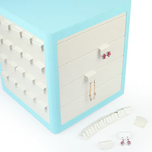 Nid d'abeille granuleux cuir Armoire ronde velours Pu boucles d'oreilles rotatif mallette de rangement Table bijoux organisateur boîte pour magasin - Product Image 4