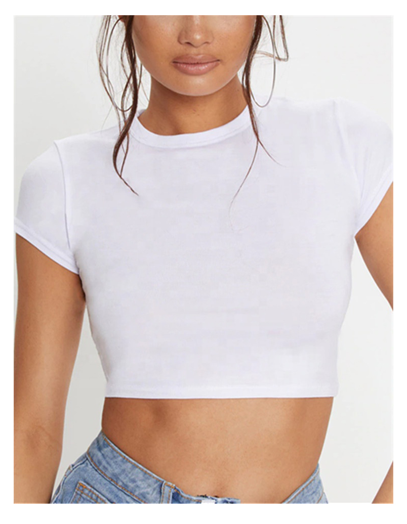 Plain White Round Neck T-Shirt Women Summer White Blouse Wholesale Plain White T-Shirt Crop Tops